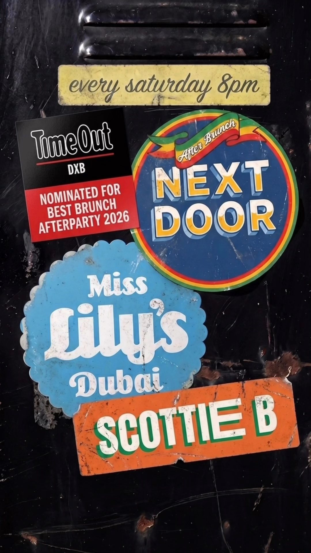 NEXT DOOR — every Saturday 8PM at Miss Lily's — nominated Best Brunch Afterparty 2026, DJ Scottie B